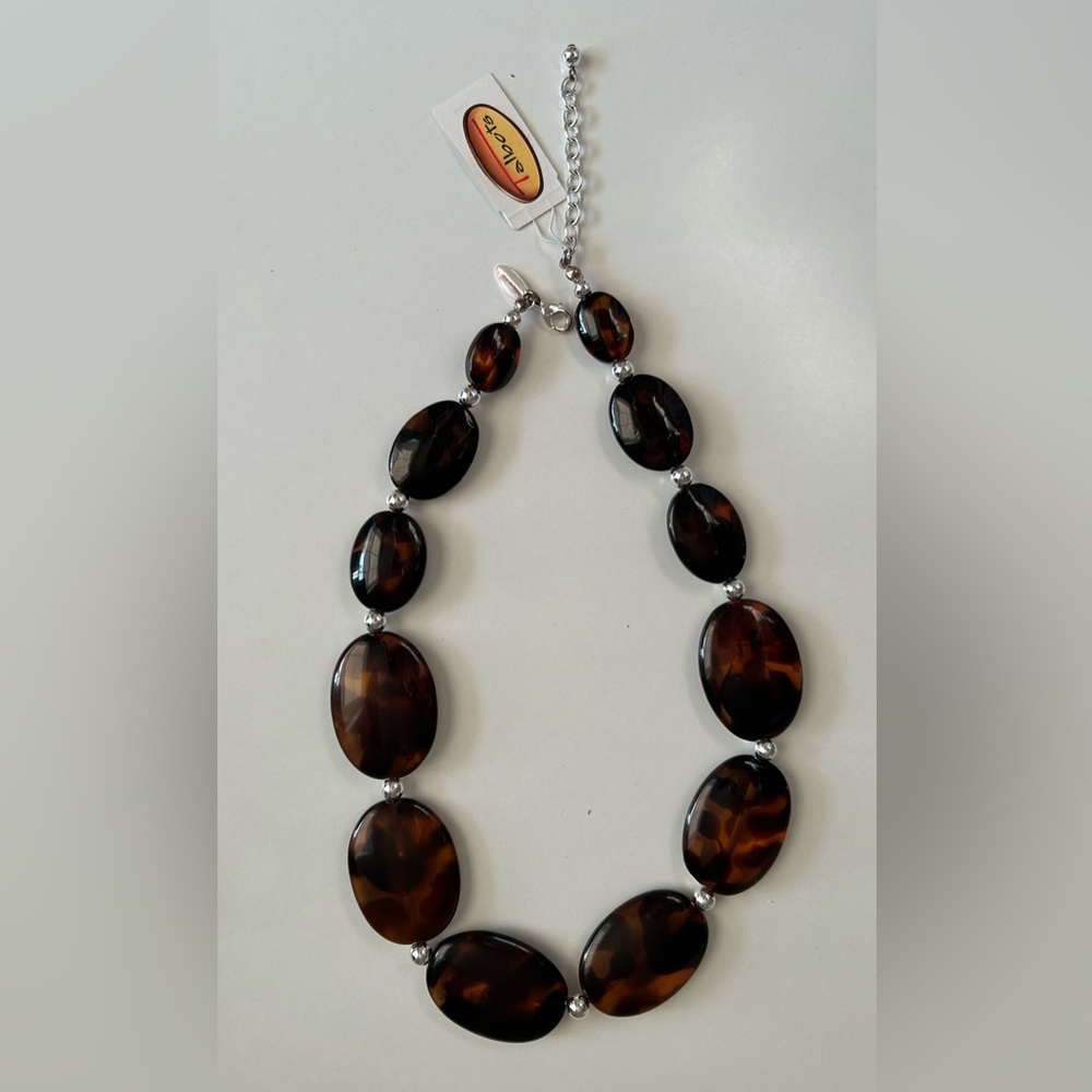 NWT Talbots Brown Tortoiseshell Necklace with Silver Accents